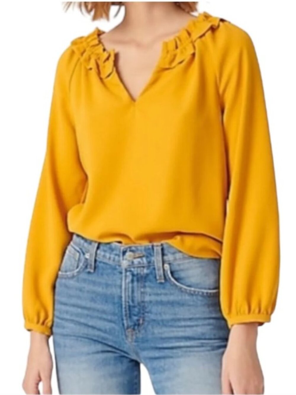 J Crew Drapey Ruffleneck Slight V-neck Top in 365 Crepe Size L